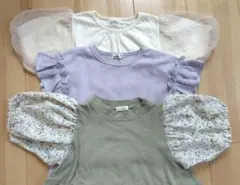 【size110】ペアマノン半袖3着セット売り、パフスリーブ、ぽわん袖