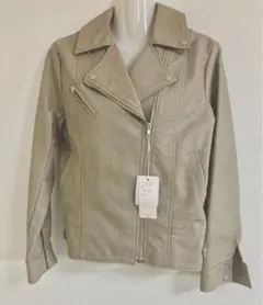 ベージュ フェイクレザージャケット　ライダースジャケット 新品未使用　L