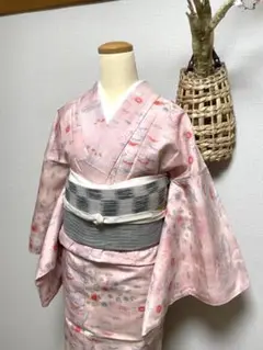 未使用　正絹　桜色紬　バチ襟　身丈（肩から）165㎝