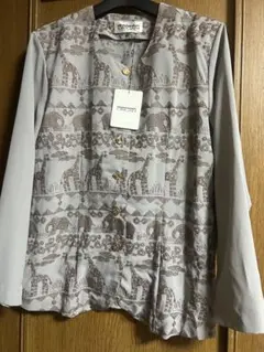 レディース動物柄刺繍 グレー系 長袖シャツ　レトロ