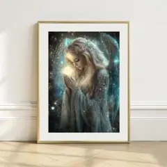 【開運絵画】光祈る天使の祝福 風水アート 作品番号 151