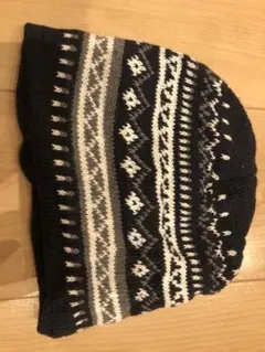 ベビー用ニット帽子 ネイビー/ホワイト