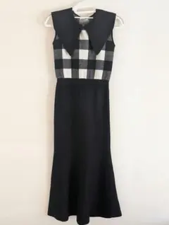 ✨Darich ビックカラーギンガム　チェックニットロングワンピース✨