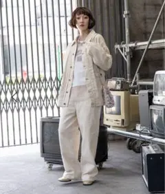 アイボリー ボアセットアップジャケット　niko and…