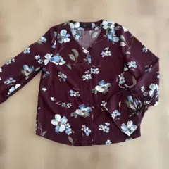 美品 花柄 ブラウス ボルドー ワインレッド 春服 トップス 長袖