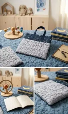 星と月のプリント キルティングバッグ