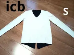 icb ホワイトとブラックのVネックニット