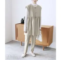 レカ　ペプラムベスト　パンツ　2点セット　ベージュ　フォーマルスーツ