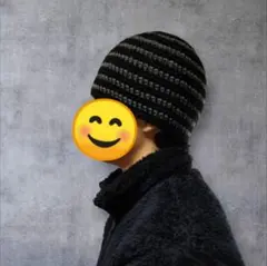 204クラッシャーハット　古着　クロシェハット　ビーニー　ボーダー