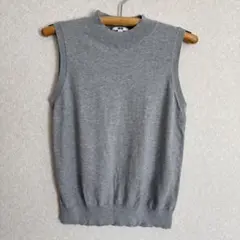 【美品】ユニクロ モックネック ノースリーブセーター グレー 綿100 サイズＬ