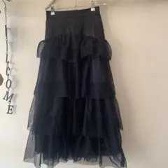GRL黒いティアードロングスカート　春