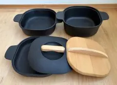 南部鉄器 ふたり鍋 3枚セット 木蓋 木曽サワラ材付のサムネイル