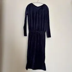AZUL ネイビー 長袖ウエストゴムワンピース