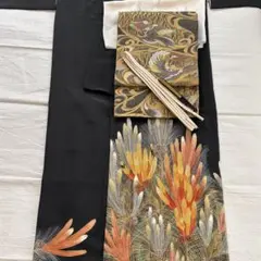 黒留袖　長襦袢　袋帯　帯揚げ　帯締め　末広　まとめて　正絹　松笠　鴛鴦