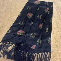 100%シルク ネイビー スカーフ 美品