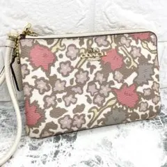 未使用級 COACH コーチ リスレットポーチ フローラル 花柄 ピンクホワイト