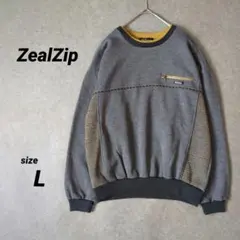 ZEALZIPジールジップ　裏起毛スウェットトレーナー胸ポケット　 グレー　L
