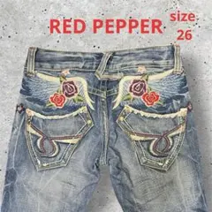 RED PEPPERレッドペッパー デニム パンツ 刺繍バラ 翼