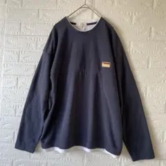 LOGOS ネイビー M フリース長袖トレーナー 重ね着風 カジュアル