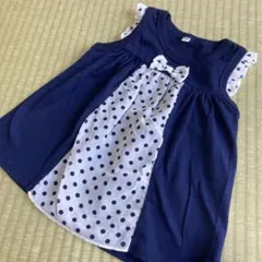 半袖　チュニック?　ネイビー　ドット　リボン　カットソー　110サイズ　女の子