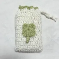 編み物 デジカメケース 巾着 ポーチ ハンドメイド クローバー ウィッシュコア