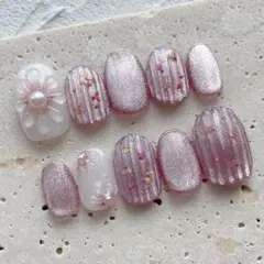 現品 ネイルチップ　ピンクマグネット　ショートオーバル