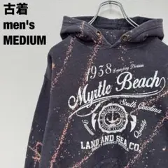 古着 TSUNAMI ツナミ パーカー ブリーチ マートルビーチ 濃灰 M