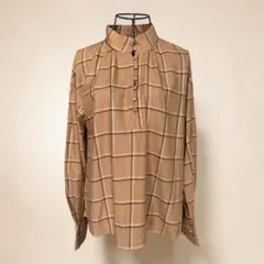 【cepo】スタンドカラー チェック柄 ブラウス（Mサイズ）ベージュ
