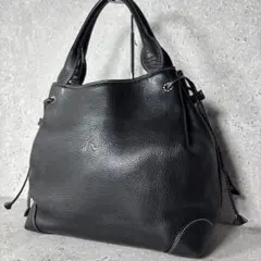 美品 Kitamura シボ革 トートバッグ ブラック レザー メタルロゴ 黒 