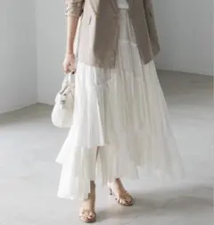 クリーニング済【カーサフライン】コットンティアードスカート　ホワイト