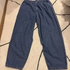 ダークブルー ワイドパンツ ゴムウエスト