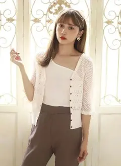 ナイスクラップ  かぎ針ニットカーディガン 白