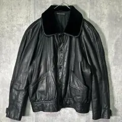 イタリア製 ヴィンテージ レザージャケット ボア襟 黒 本革 肩パッドなし