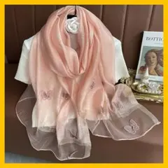 シルクウール大判ショール 蝶ピンク 春 オシャレ UV対策 プレゼント 柔らかい