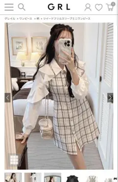 GRL ツイードフリルスリーブミニワンピース[tg654]