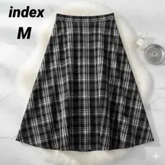 インデックス チェックフレアスカート【イージーアイロン洗濯機洗い可】黒 M