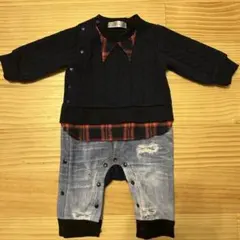 ★値下げしました★ ネイビー チェック 襟 カバーオール 70cm 秋冬服