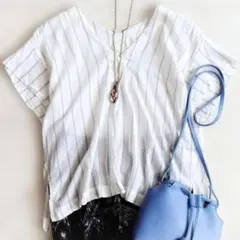 最終オークション❣️バンヤードストーム コットンストライプブラウス ホワイト