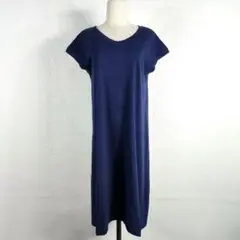 美品 45R ワンポイント刺繍フレンチスリーブワンピース ドレス インディゴ 2のサムネイル