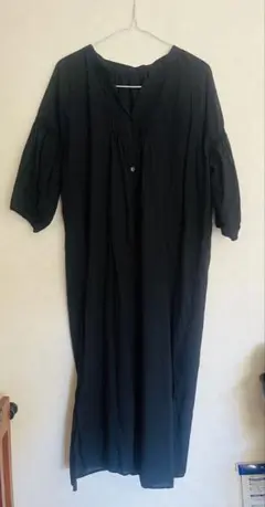 earth ブラック ロングシャツワンピース七分丈