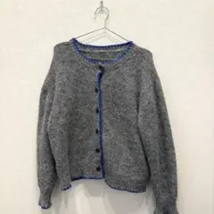 配色エッジステッチニットカーディガン グレー