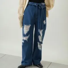 Kastane ハイウエストダメージデニムパンツ