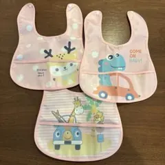 動物柄・恐竜デザインお食事エプロン3枚セット