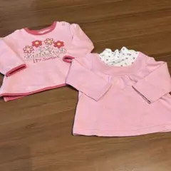 90サイズトップスまとめ売り女の子ピンク花柄トレーナー重ね着風トップス保育園着