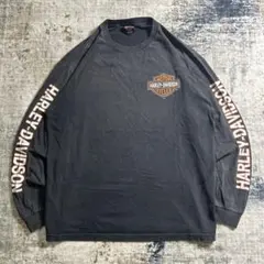 00s ハーレーダビッドソン ロンT 袖プリント ワンポイント ブラック