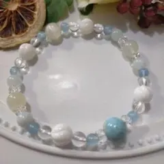 天然石ブレスレット　ラリマー　アクアマリン　ムーンストーン