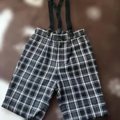 サスペンダー付きチェック柄パンツ
