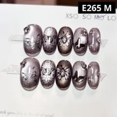 【高品質】現品ネイルチップ　ショートオーバル　蝶々ダイヤマグネット黒紫アナスイ風