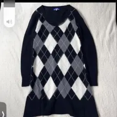 バーバリーブルーレーベル カシミヤ混ニット ワンピース アーガイル サイズ38