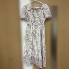 花柄スモッキングドレス ミディ丈